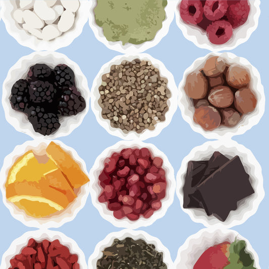 Superalimentos vegetales repartidos en distintos boles.