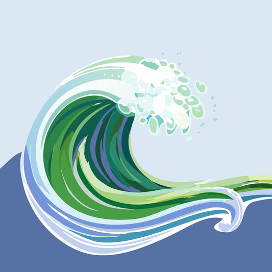 Ilustración de una gran ola que va a romper