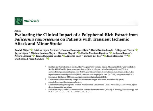 Portada artículo "Evaluating the Clinical Impact of a Polyphenol-Rich Extract from Salicornia ramosissima on Patients with Transient Ischemic Attack and Minor Stroke"