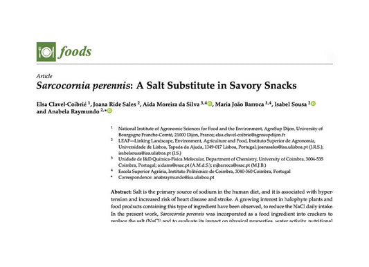 Portada del artículo sobre "Sarcocornia perennis: A salt substitute in savory snacks"