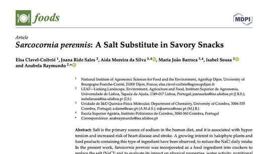Portada del artículo sobre "Sarcocornia perennis: A salt substitute in savory snacks"