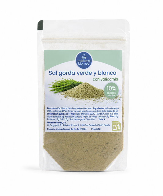 Sal gorda verde y blanca | Salicornia y sal marina virgen BIO | 10% menos sodio