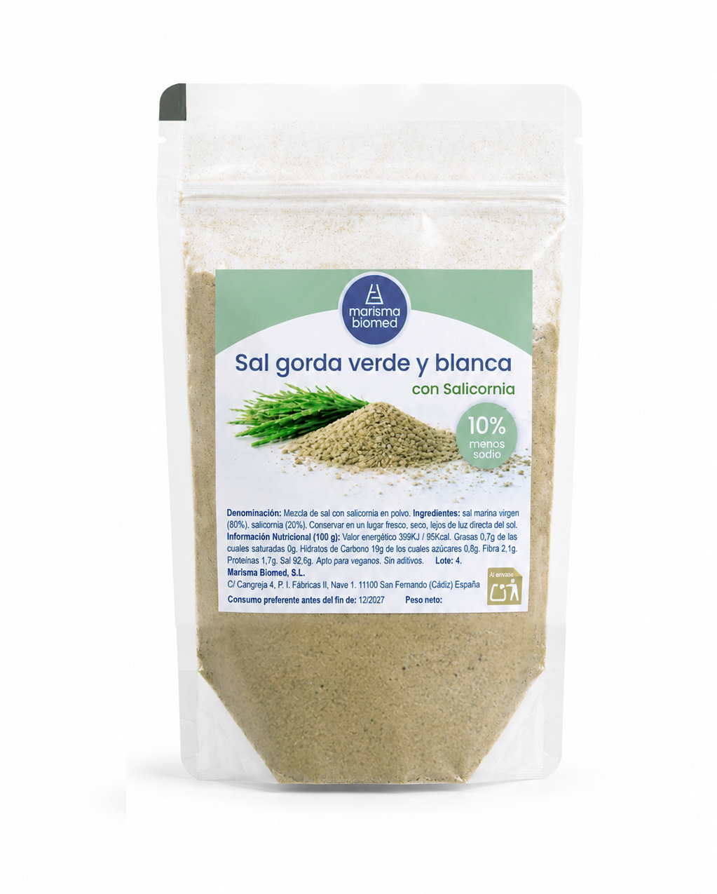 Sal gorda verde y blanca con salicornia