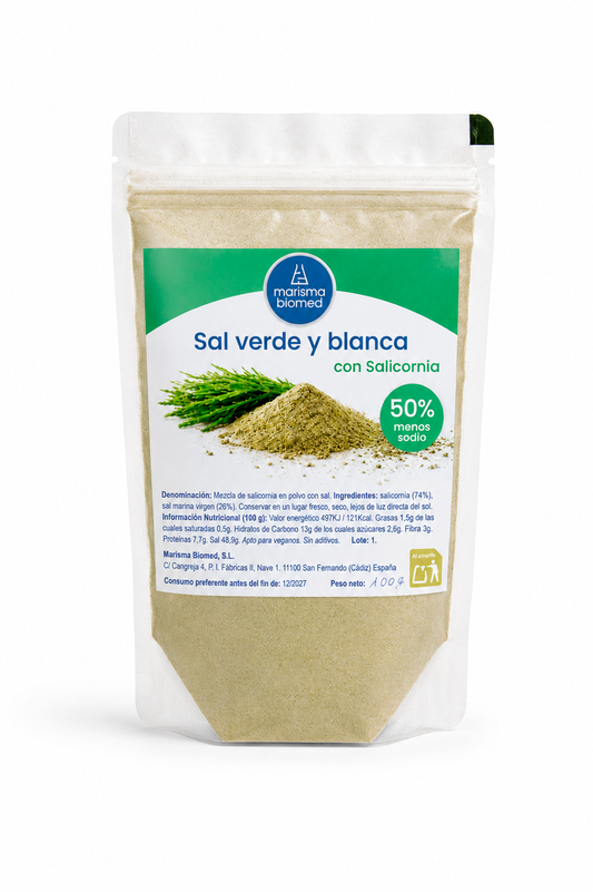 Sal verde y blanca | Salicornia y sal marina virgen BIO | 50% menos sodio